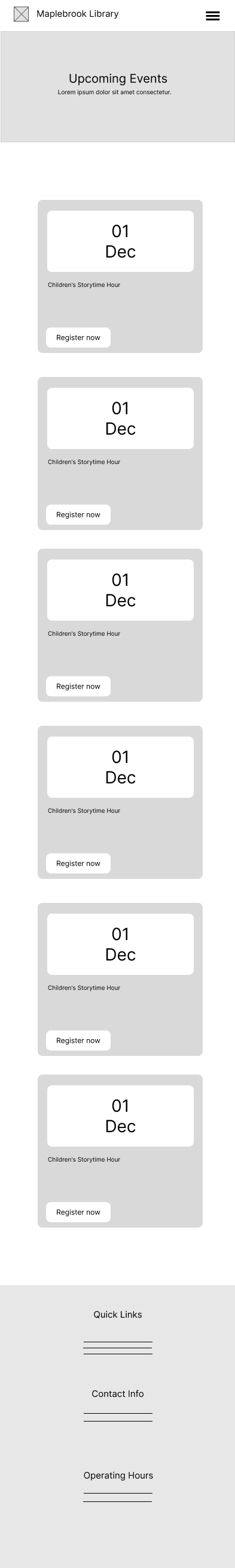 Events mobile wireframe